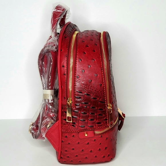 Mini Red Ostrich Embossed Backpack / Wallet - Picture 3 of 9